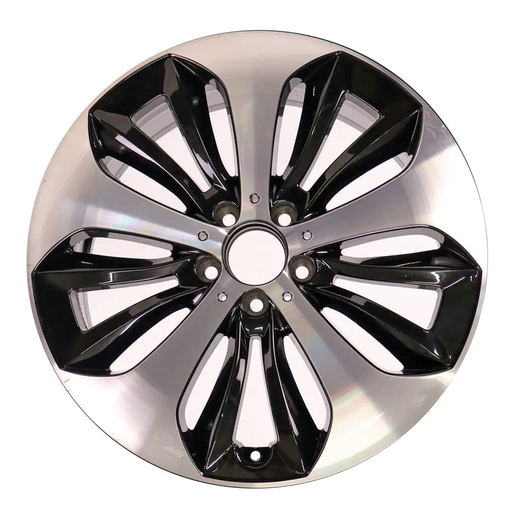 19-inch Mercedes GLA250 OEM wheel ALY65608U45. Black rim front view.