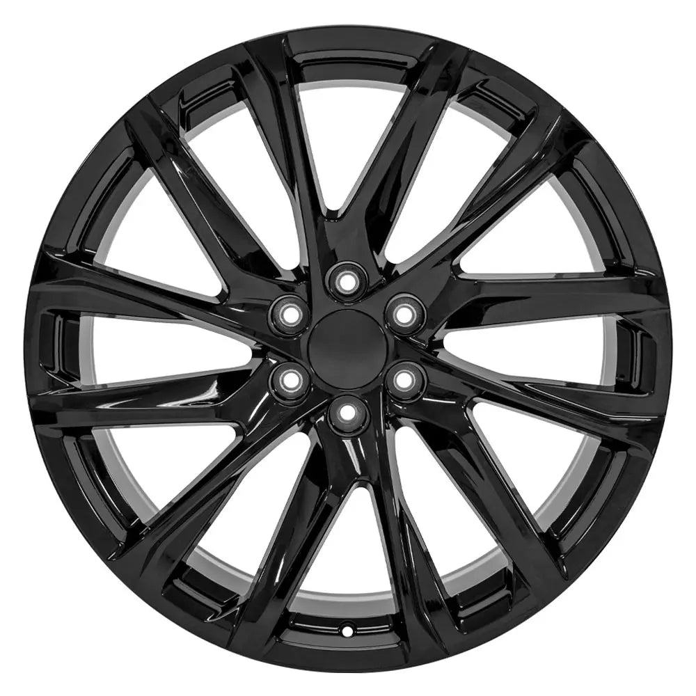 Front view of a 24x10 replacement Black wheel for Chevy Trucks replica rim 9511089