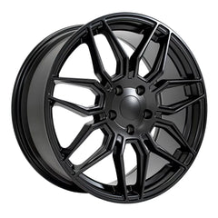 Angle view of a 19x8.5 Matte Satin Black wheel replacement for Chevy Corvette replica rim 9511118