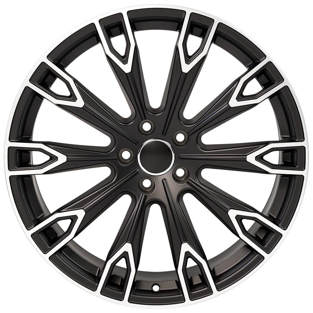 Front view of a 20x9 Machined Black wheel replacement for Audi A4 replica rim 9508338