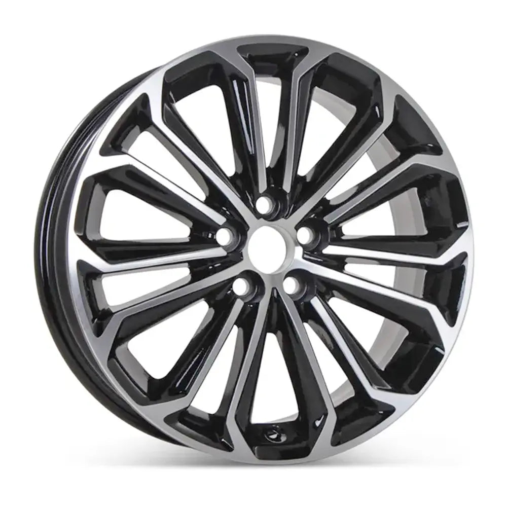 Front view of a 17 Toyota Corolla wheel replacement 2014-2016 Machined Black replica rim ALY75152U45N 4261102F80