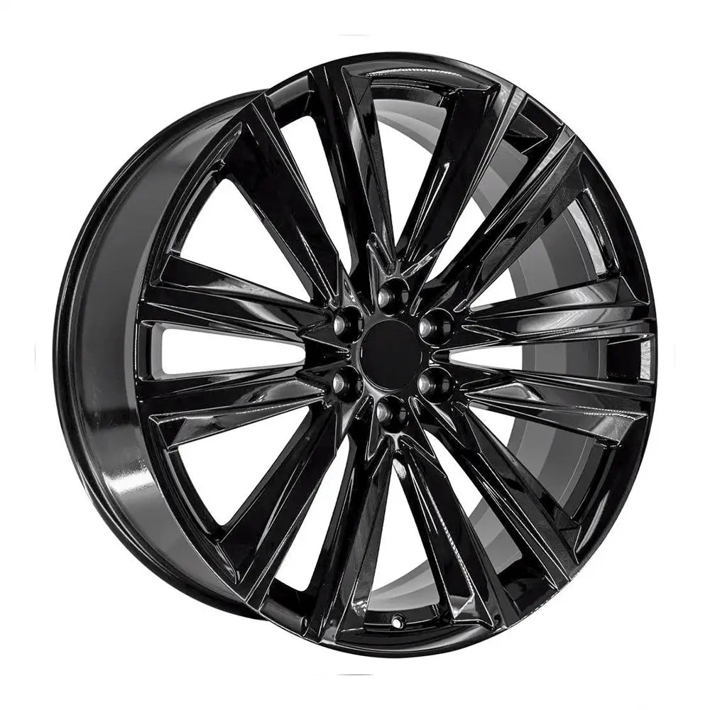 Angle view of a 26x10 Gloss Black wheel replacement for Cadillac Escalade replica rim 9511082