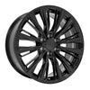 Angle view of a 22x9 Satin Black wheel for Chevy Trucks replica rim replacement 9511018