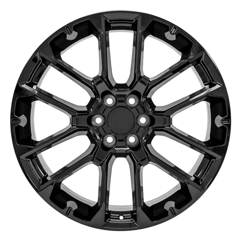 Front view of a 24x10 Black wheel replacement for Chevy Truck replica rim 9510991