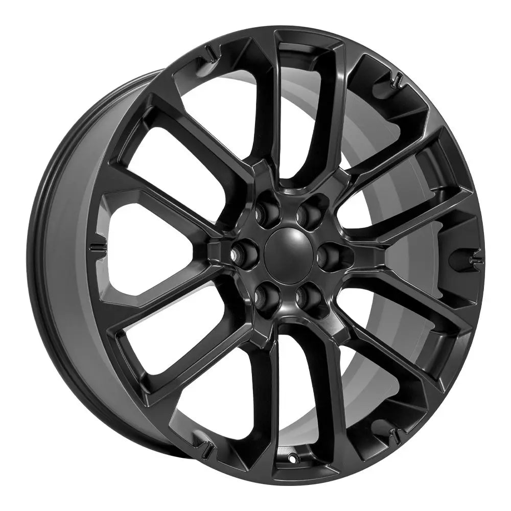 Angle view of a 24x10 Black wheel replacement for Chevy Truck replica rim 9510993