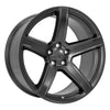 Angle view of a 20x9.5 Satin Gunmetal wheel replacement for Dodge Challenger replica rim 9511008