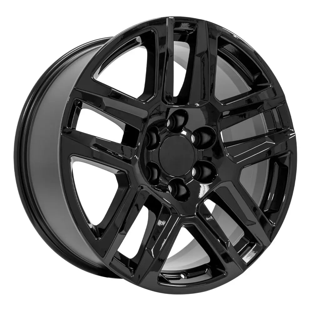 Angle view of a 20x9 Black wheel replacement for Chevy Silverado replica rim 9511033