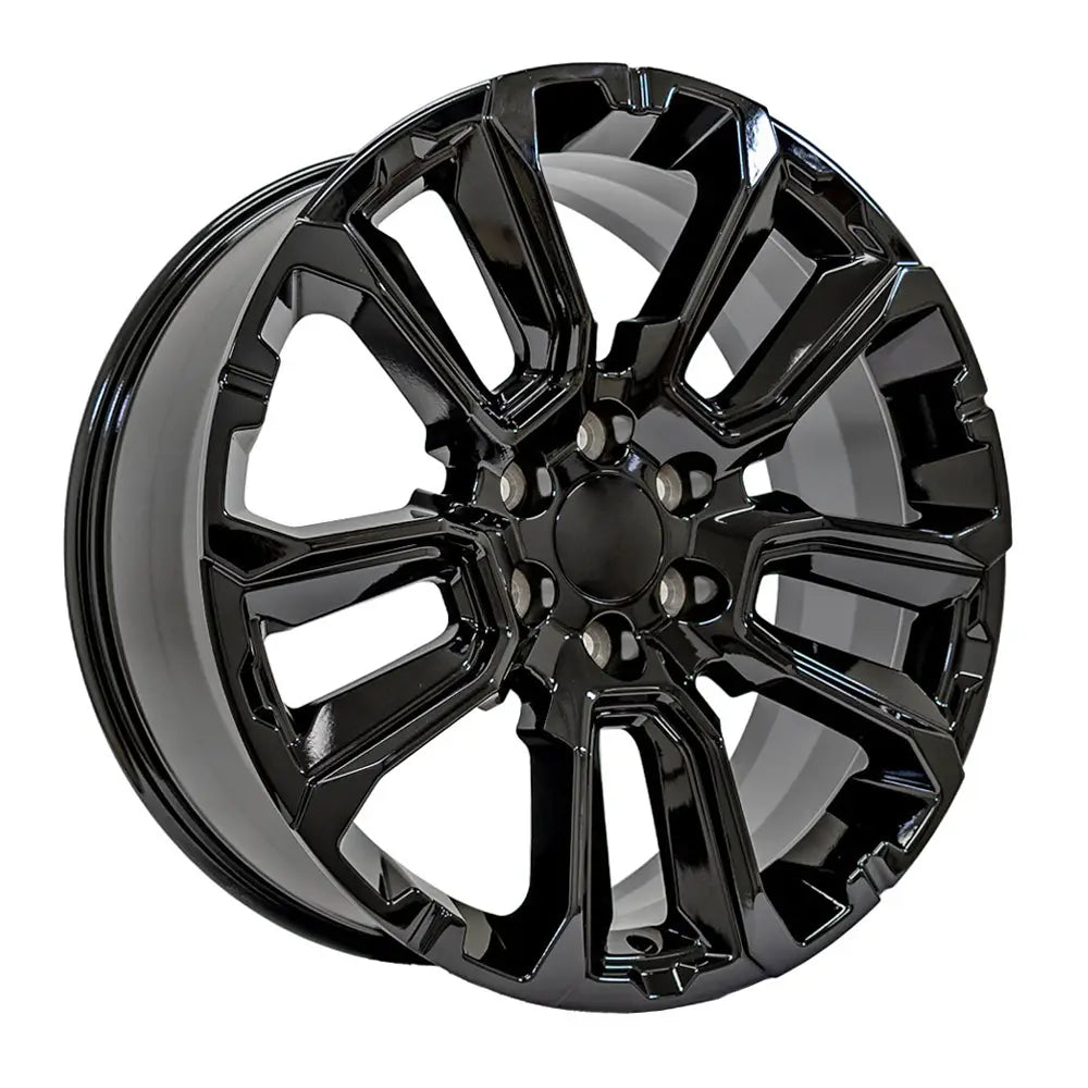Angle view of a 22x9 Black wheel replacement for Chevy Suburban replica rim 9510994