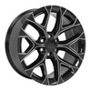 Angle view of a 22x9 Machined Black wheel replacement for Chevy Silverado replica rim 9510961