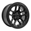 Angle view of a 17x8 Black wheel replacement for Jeep Wrangler replica rim 9511041