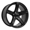 Angle view of a 20x9.5 Satin Black wheel replacement for Dodge Challenger replica rim 9511007