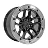 Angle view of a 17x8 Machined Black wheel replacement for Jeep Wrangler replica rim 9511042